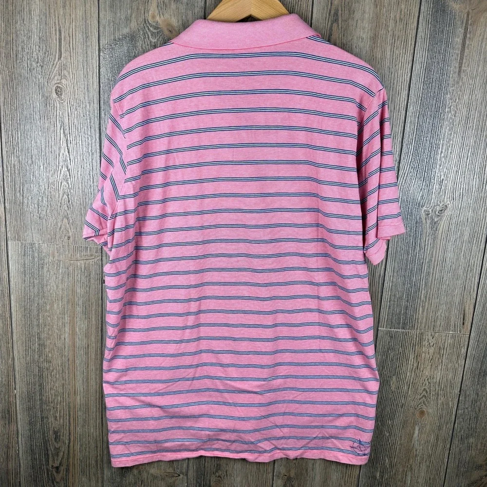 B. Draddy USA Pima Cotton Polo Shirt Mens XL Pink Navy Blue Striped Logo